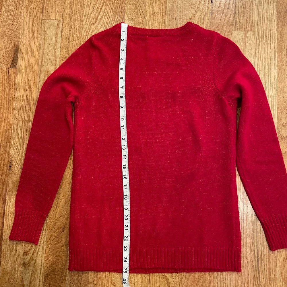 Women’s Red Reindeer Jingle Bells Metallic Shimmer Christmas Sweater Size Sm 4-6 - Picture 6 of 7